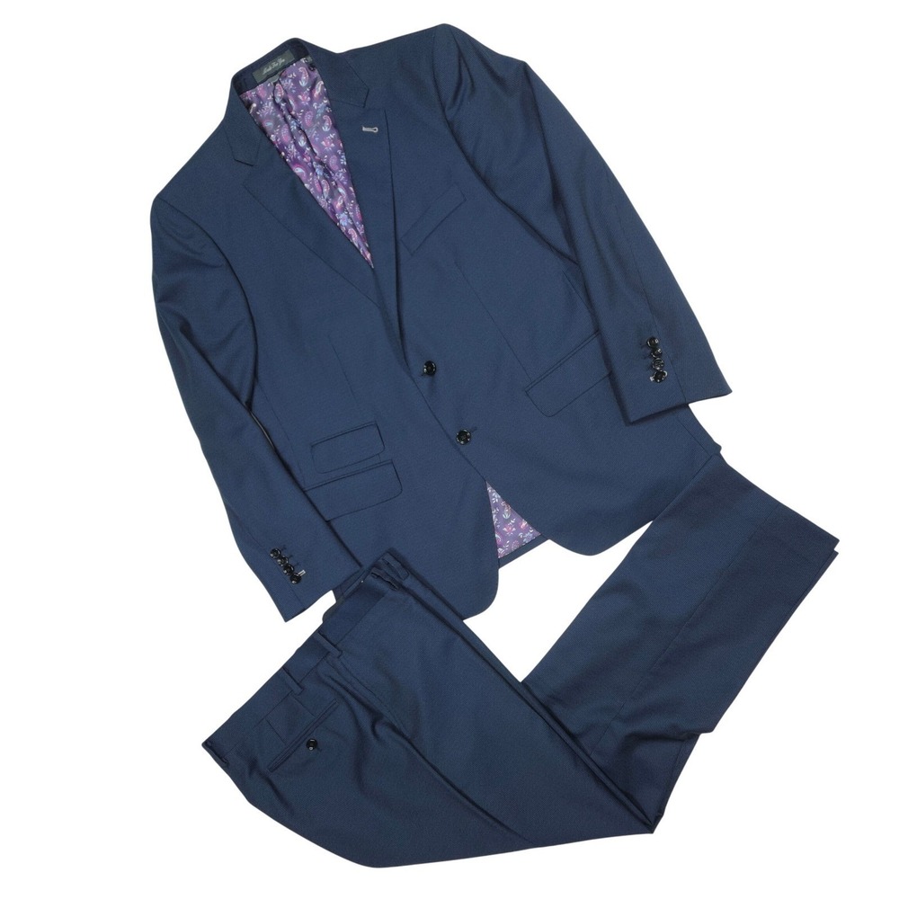 Navy Men's Two-Piece Suit with Patterned Lining